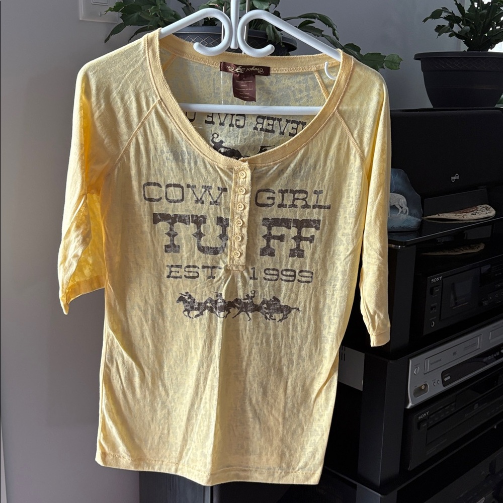 Cowgirl Tuff Yellow Henley Top
